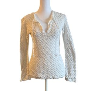 Banana Republic White Crochet Pullover Top Cotton Long Sleeve Boho Textured